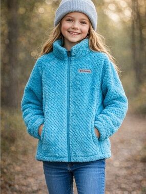 Columbia Youth Fleece Jacket Blue Full Zip Cozy Sherpa Girls Size M 10/12